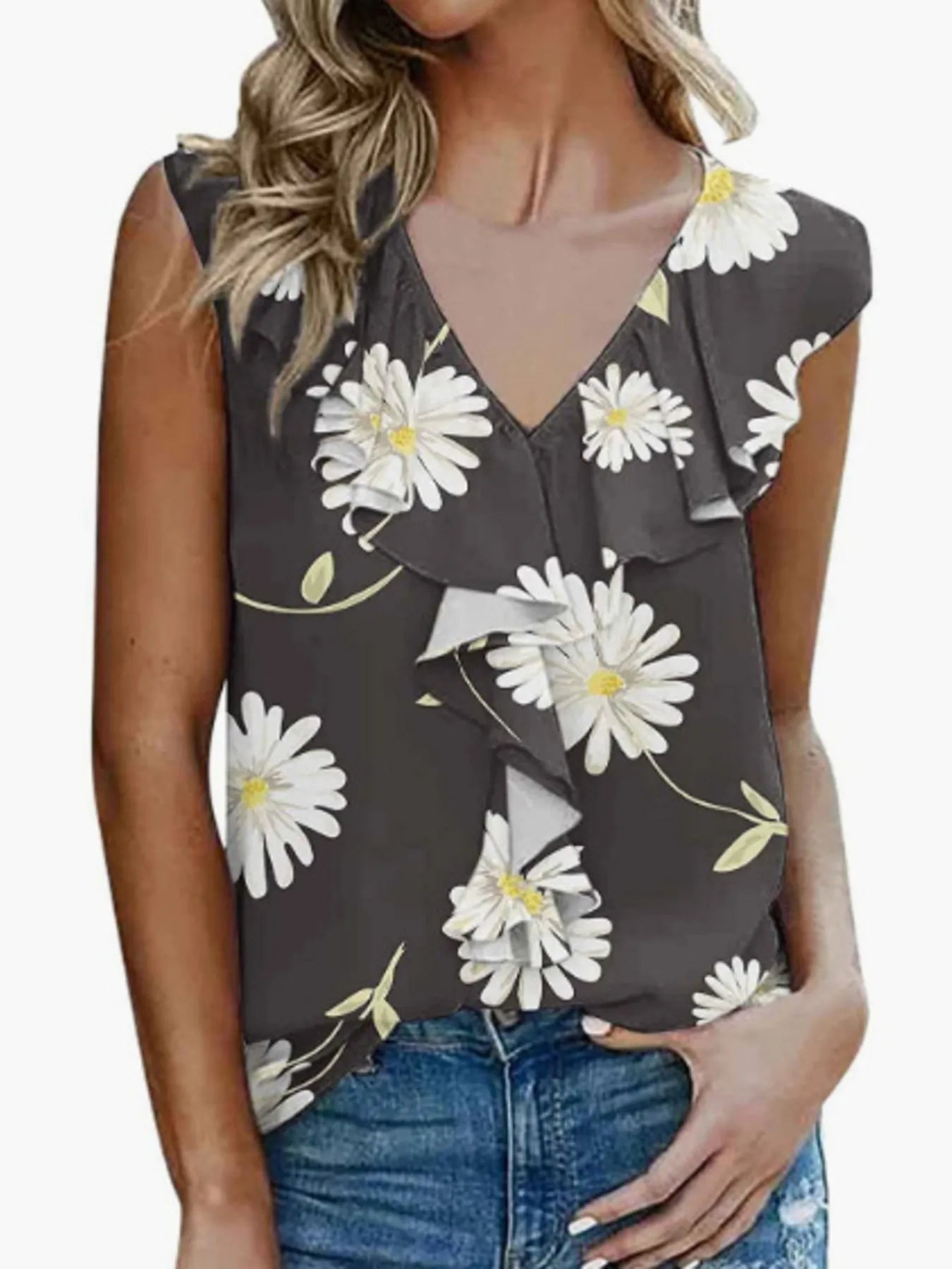 Printed V - Neck Tank