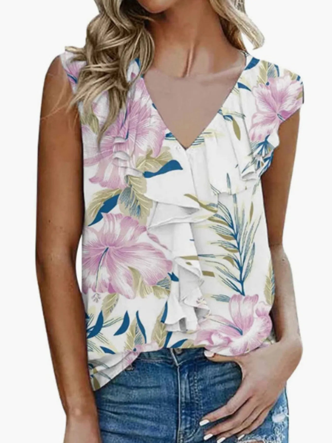 Printed V - Neck Tank