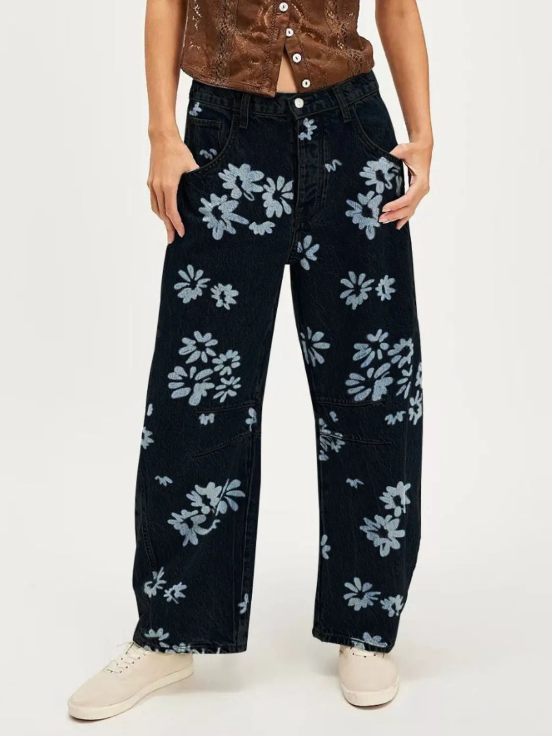 Printed Wide Leg Jeans