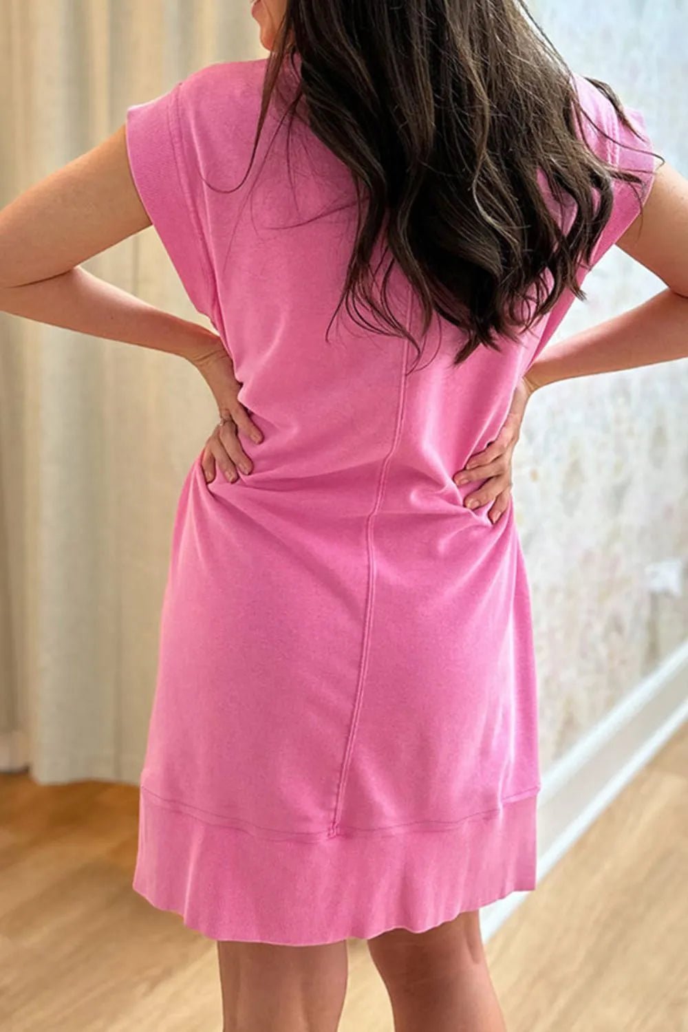 Quarter Zip Pocketed Cap Sleeve Sweatshirt Dress