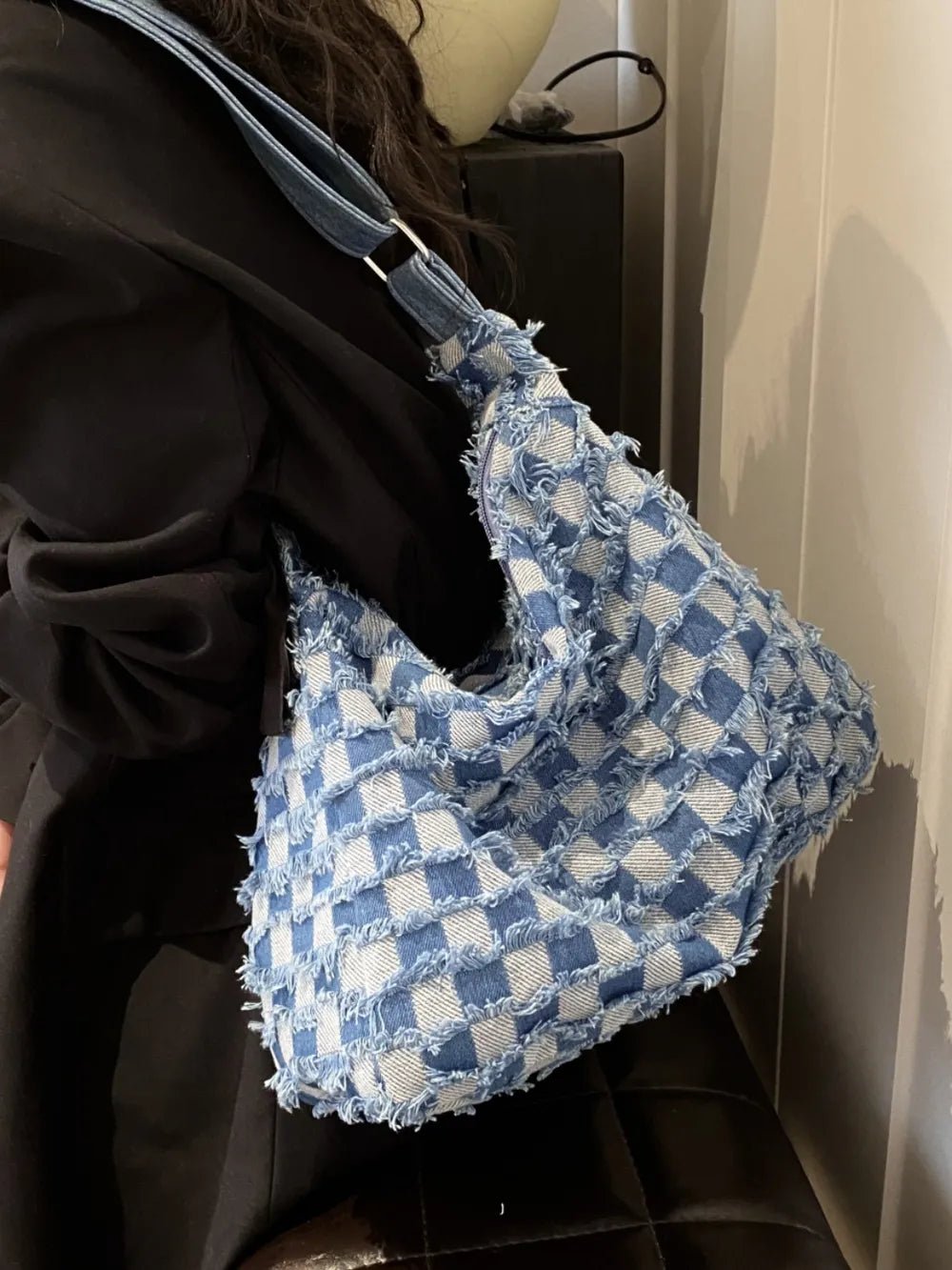 Raw Hem Denim Shoulder BagBag