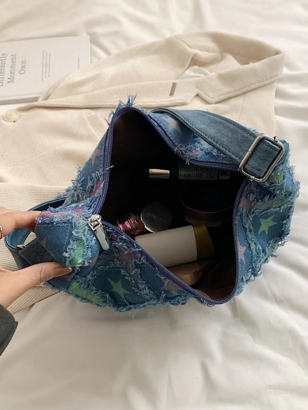 Raw Hem Denim Shoulder BagBag
