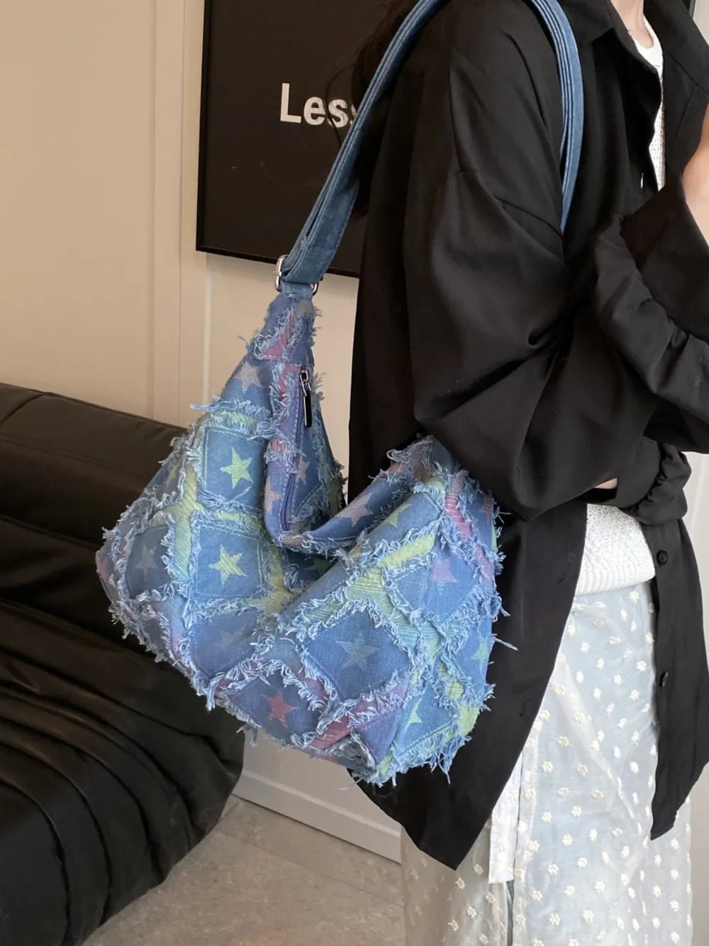 Raw Hem Denim Shoulder BagBag