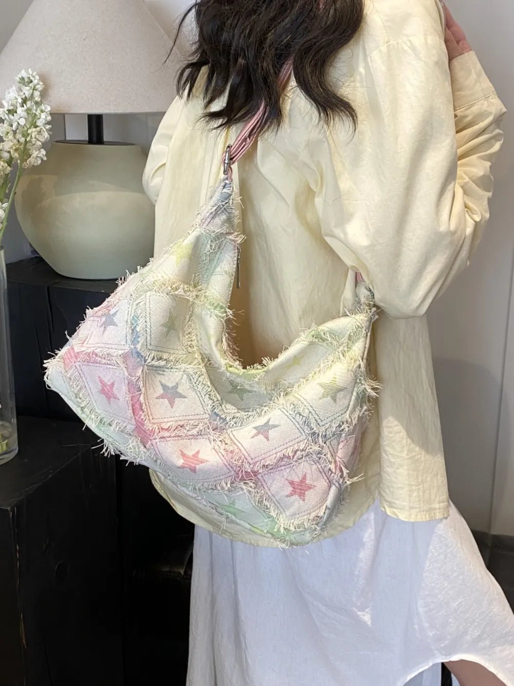Raw Hem Denim Shoulder BagBag