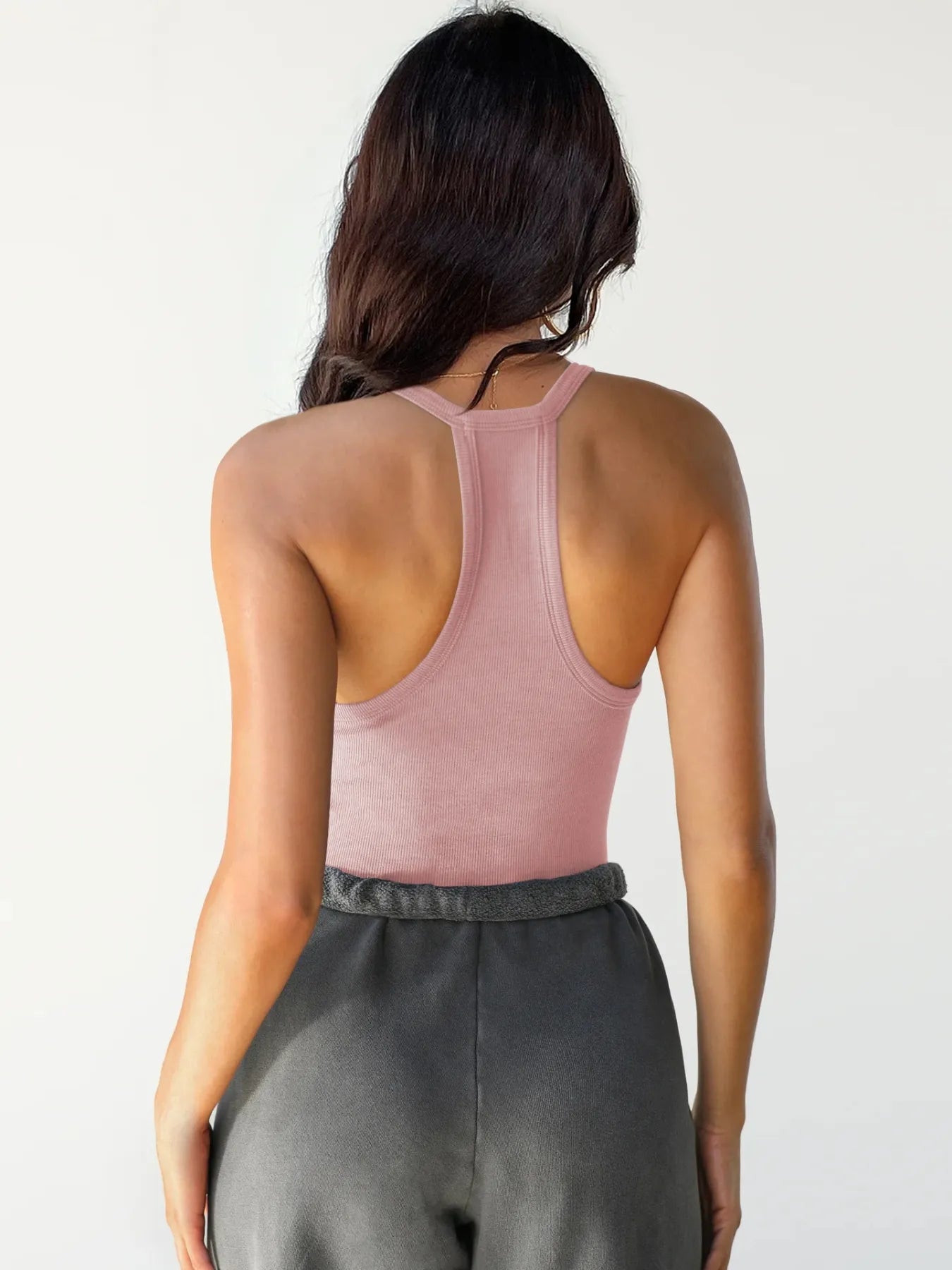 Ribbed V - Neck Halter Tank Top