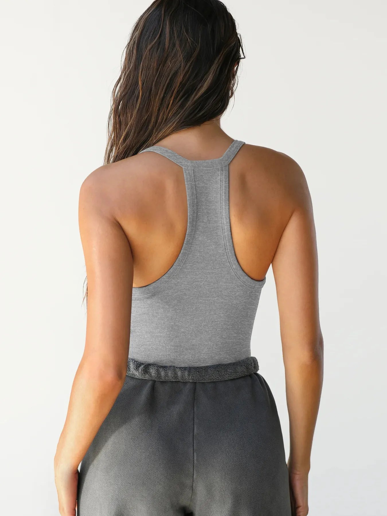 Ribbed V - Neck Halter Tank Top