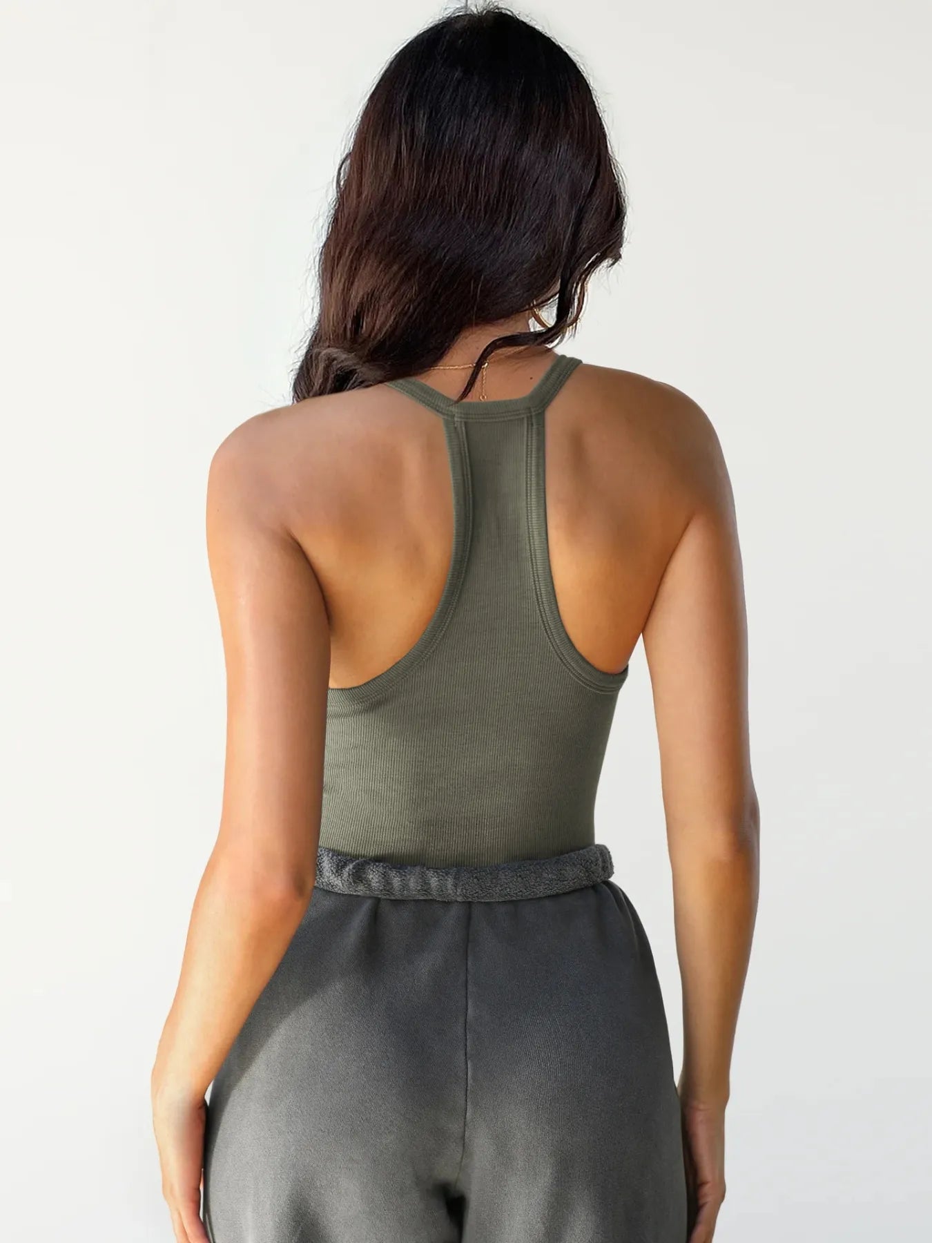 Ribbed V - Neck Halter Tank Top