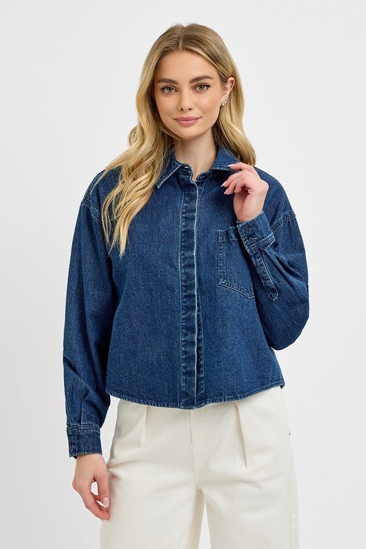 RISEN Button Up Long Sleeve Denim ShacketCoats & Jackets