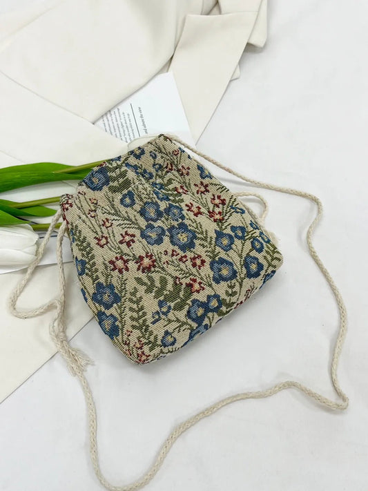 Rope Drawstring Floral Bucket BagBag