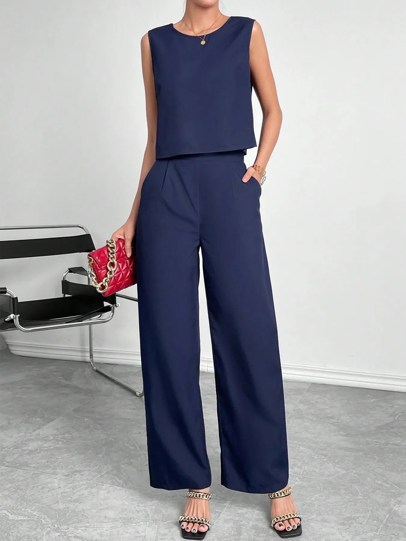 Round Neck Top and Pants Set