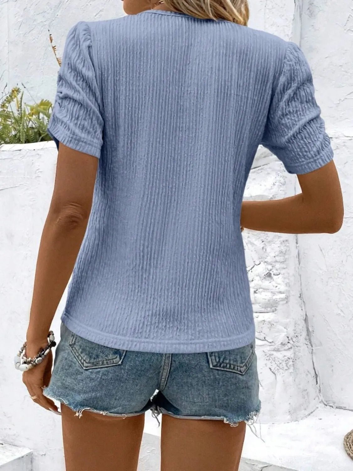 Ruched Round Neck Short Sleeve Top