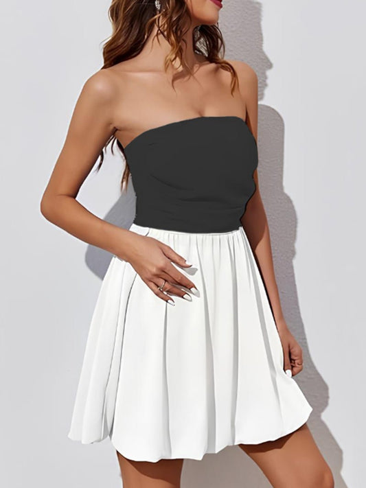 Ruched Two - Tone Tube Mini Dress