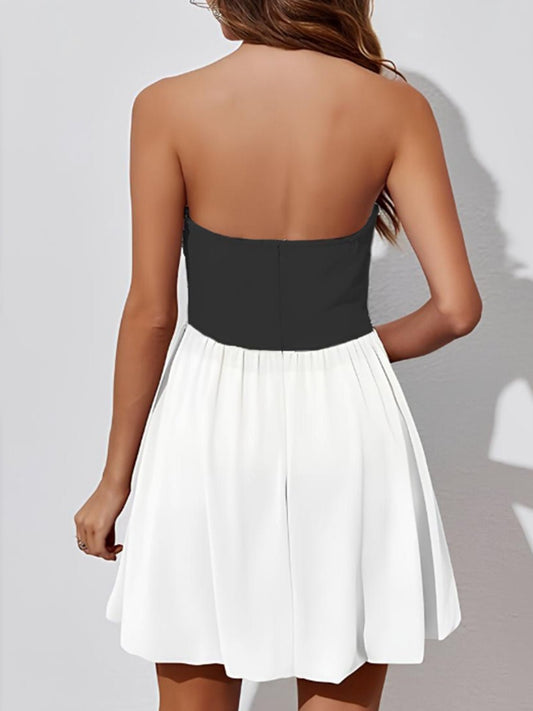 Ruched Two - Tone Tube Mini Dress