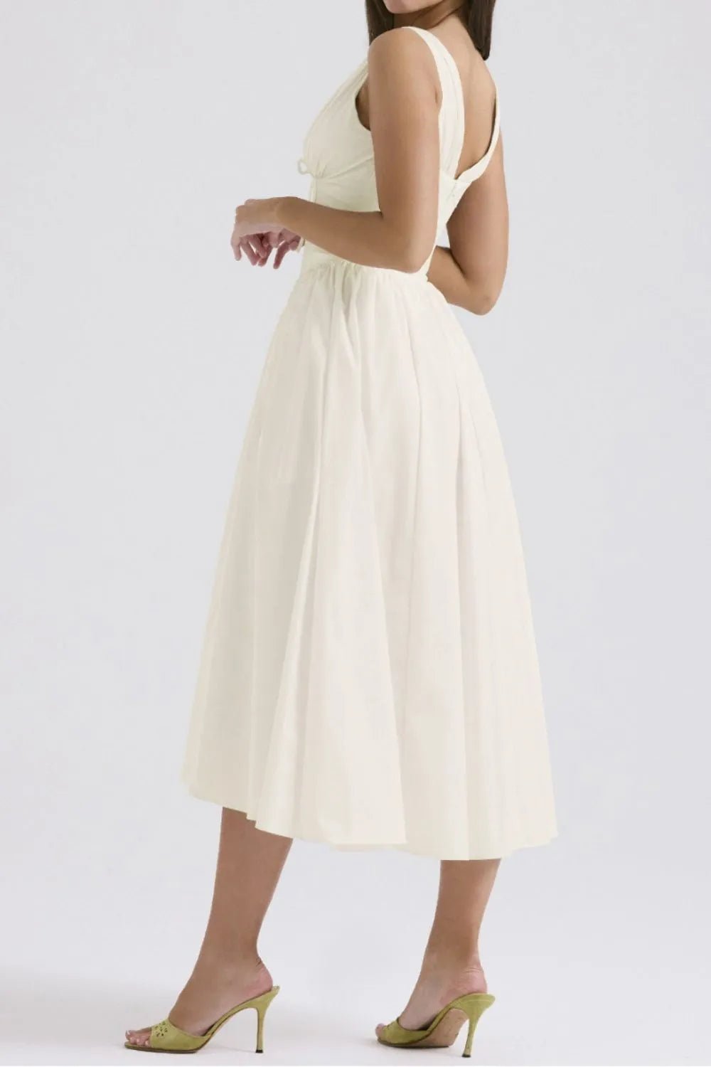 Ruched V - Neck Sleeveless Dress with Pockets