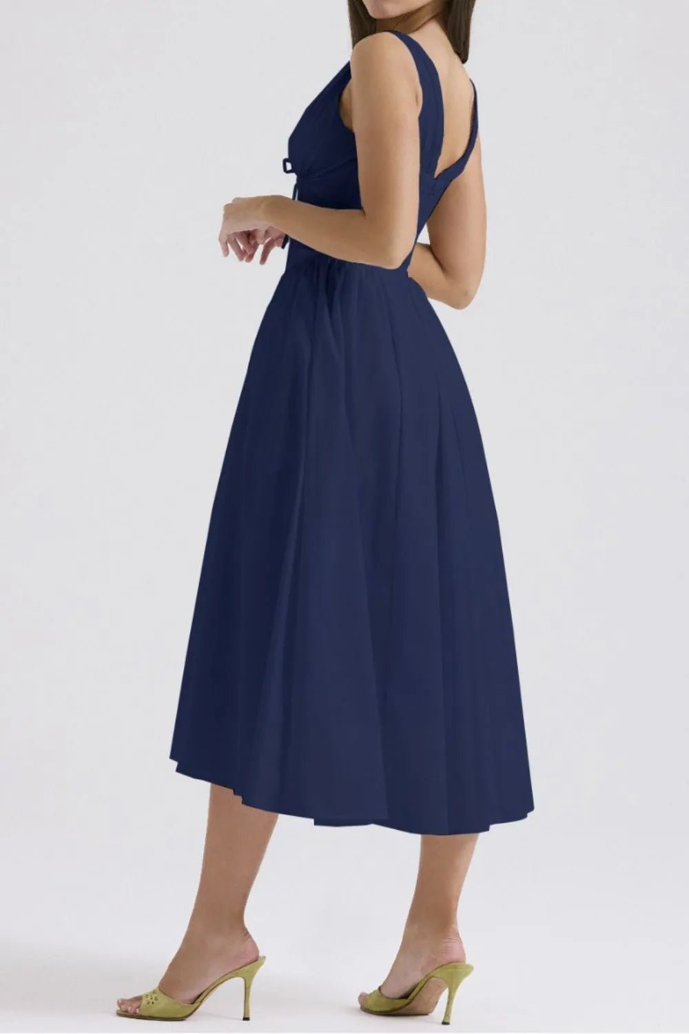 Ruched V - Neck Sleeveless Dress with Pockets