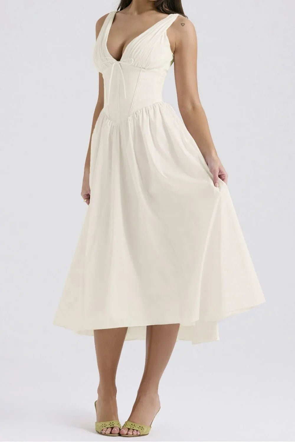 Ruched V - Neck Sleeveless Dress with Pockets