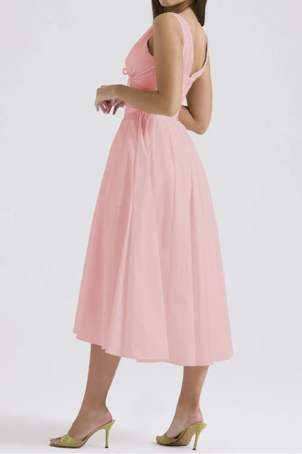 Ruched V - Neck Sleeveless Dress with Pockets