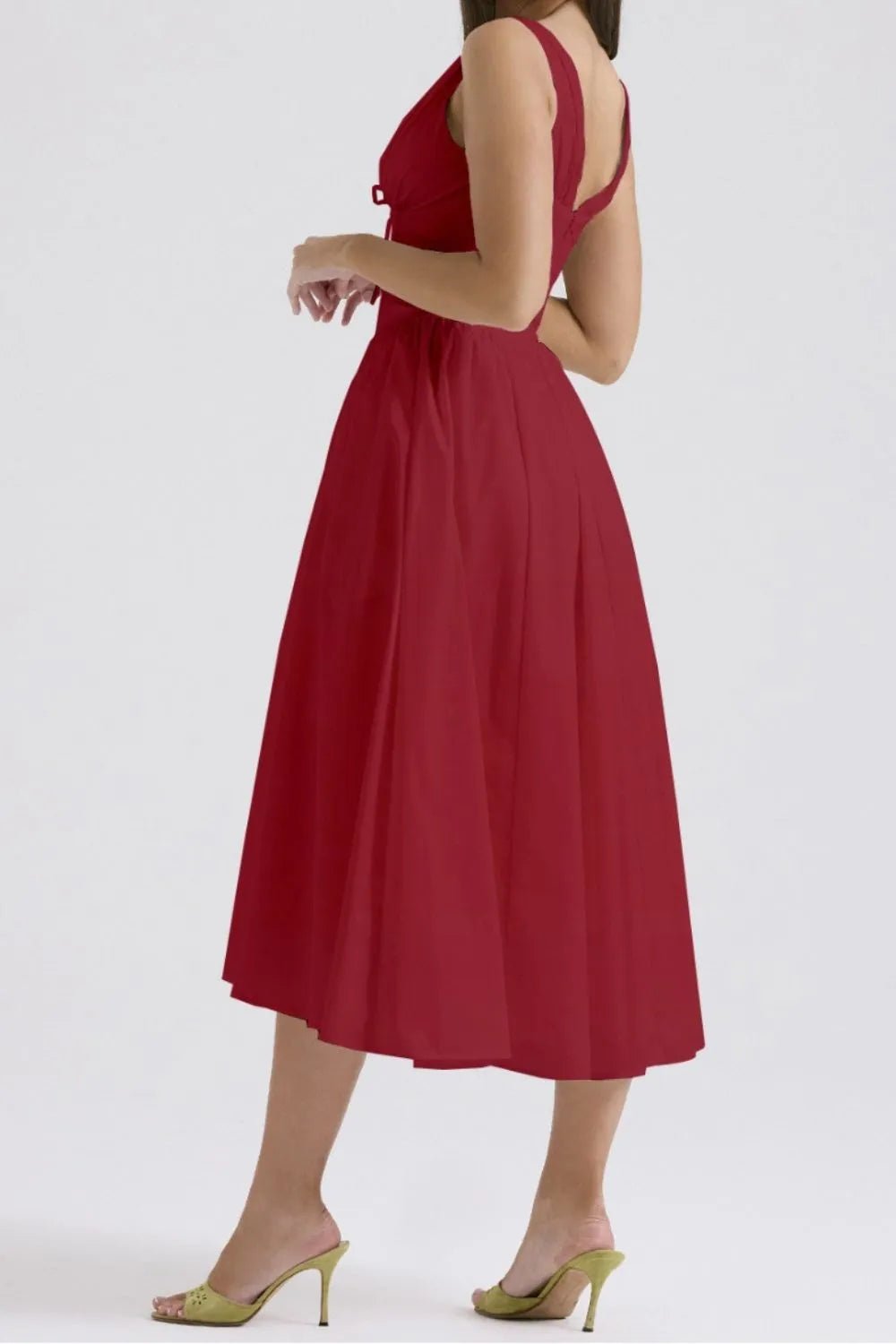 Ruched V - Neck Sleeveless Dress with Pockets