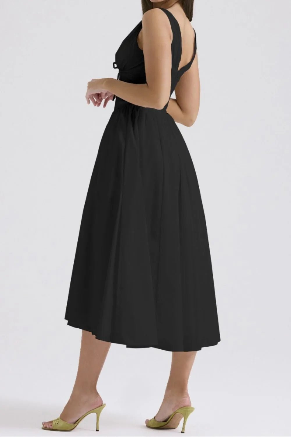 Ruched V - Neck Sleeveless Dress with Pockets