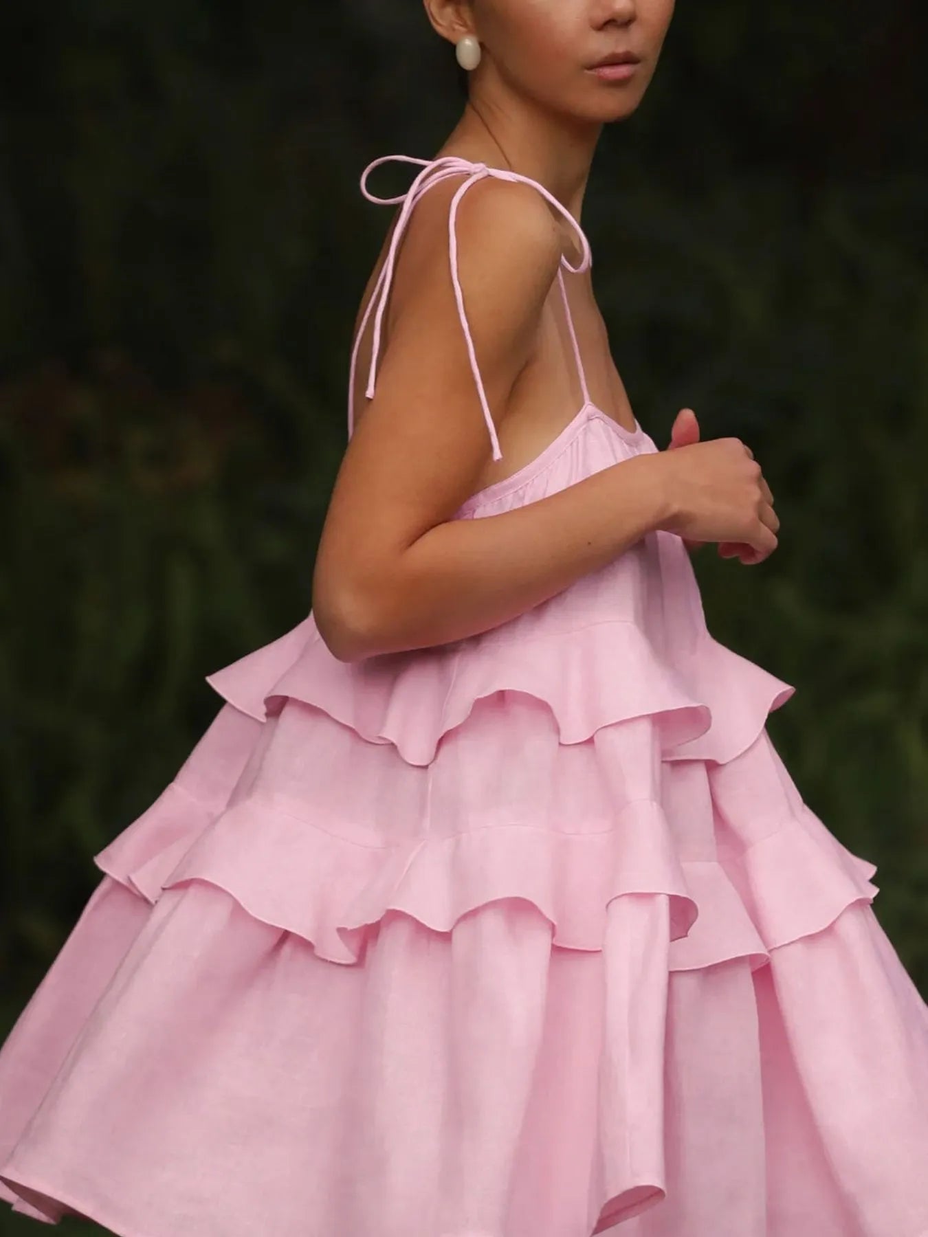 Ruffle Layered Tie Shoulder Cami Dress