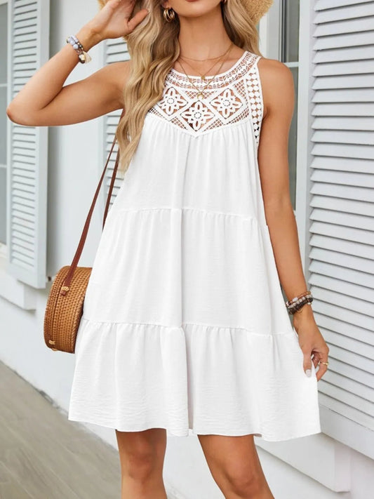 Ruffled Hem Lace Sleeveless Dress