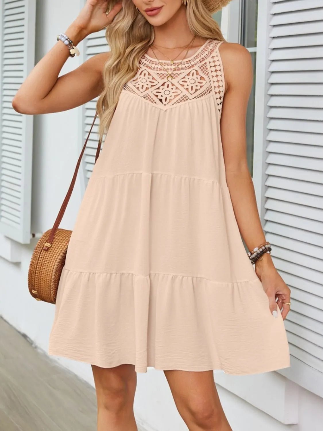 Ruffled Hem Lace Sleeveless Dress