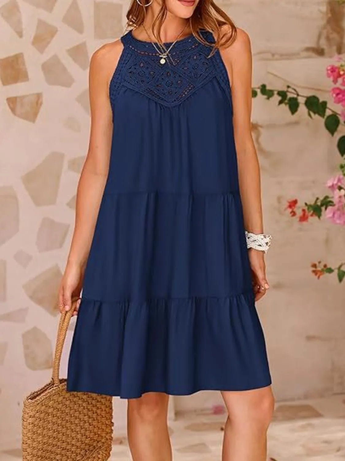 Ruffled Hem Lace Sleeveless Dress