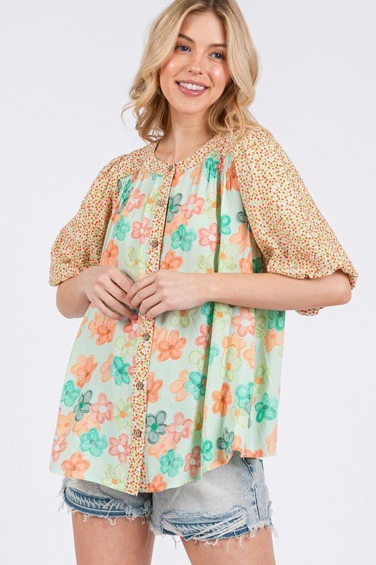 SAGE+FIG Button Down Bubble Sleeves Shirt
