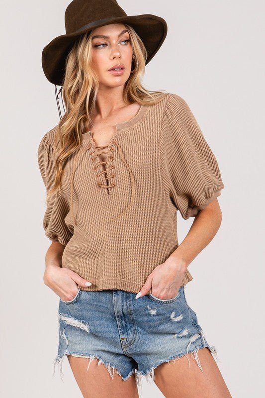 SAGE+FIG Lace - Up Waffle Knit Crop Top