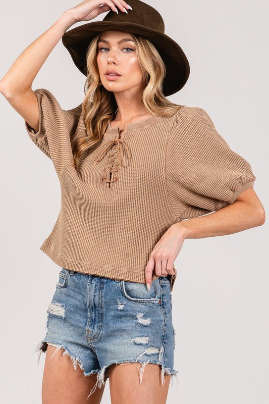 SAGE+FIG Lace - Up Waffle Knit Crop Top