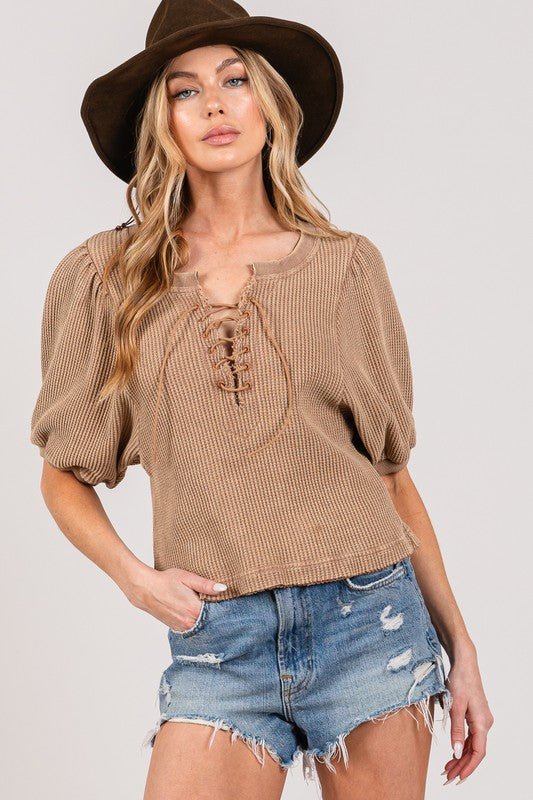SAGE+FIG Lace - Up Waffle Knit Crop Top