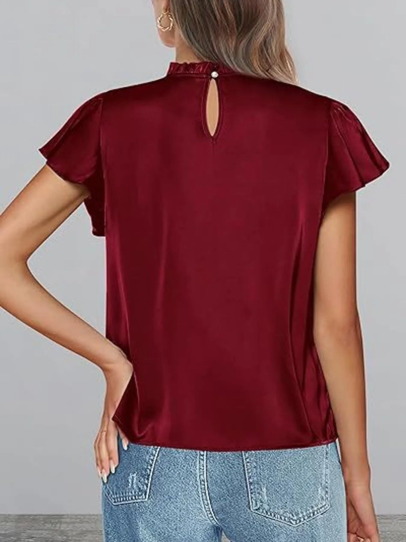 Satin Flutter Sleeve Blouse
