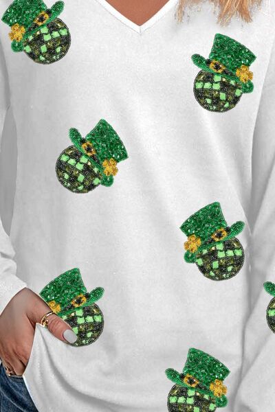 Sequin V - Neck Long Sleeve T-Shirt