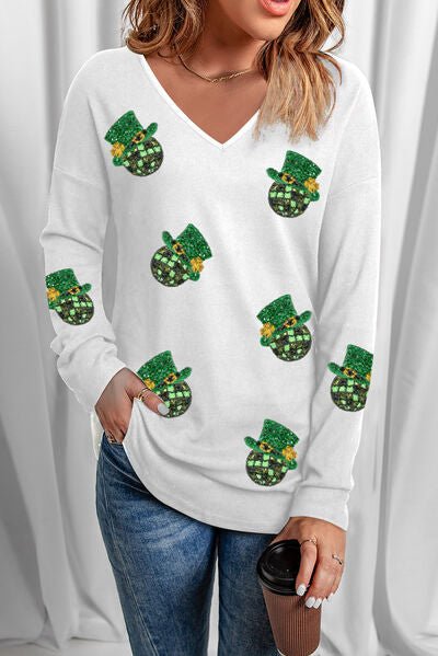 Sequin V - Neck Long Sleeve T-Shirt
