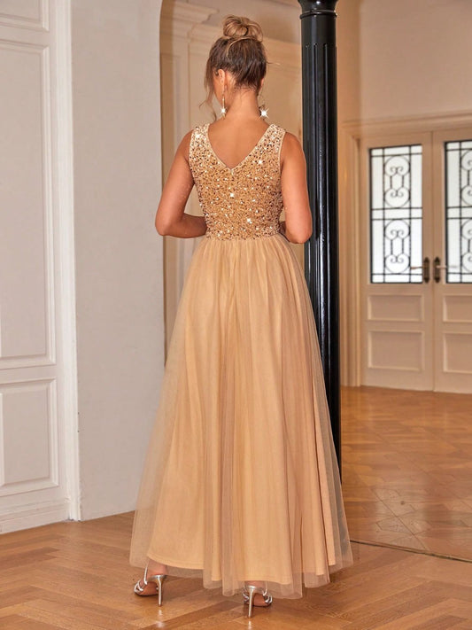 Sequin V - Neck Sleeveless Dress