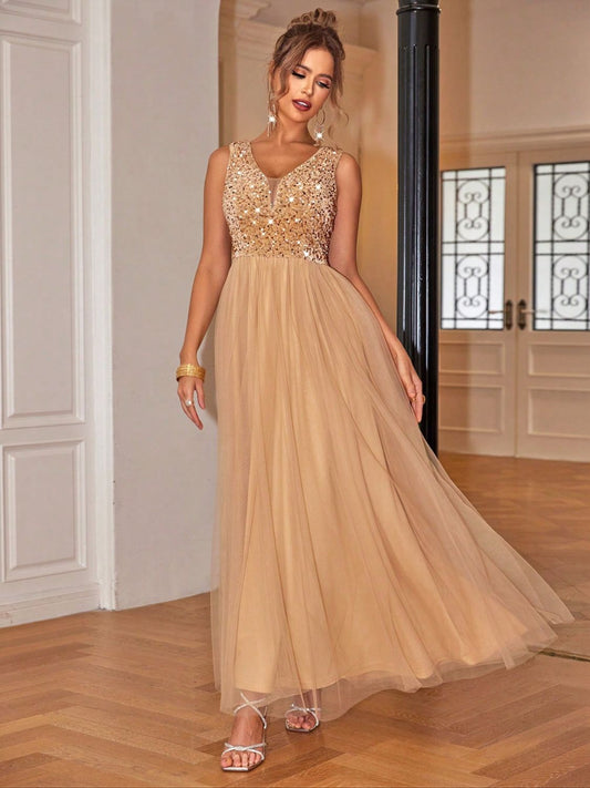 Sequin V - Neck Sleeveless Dress