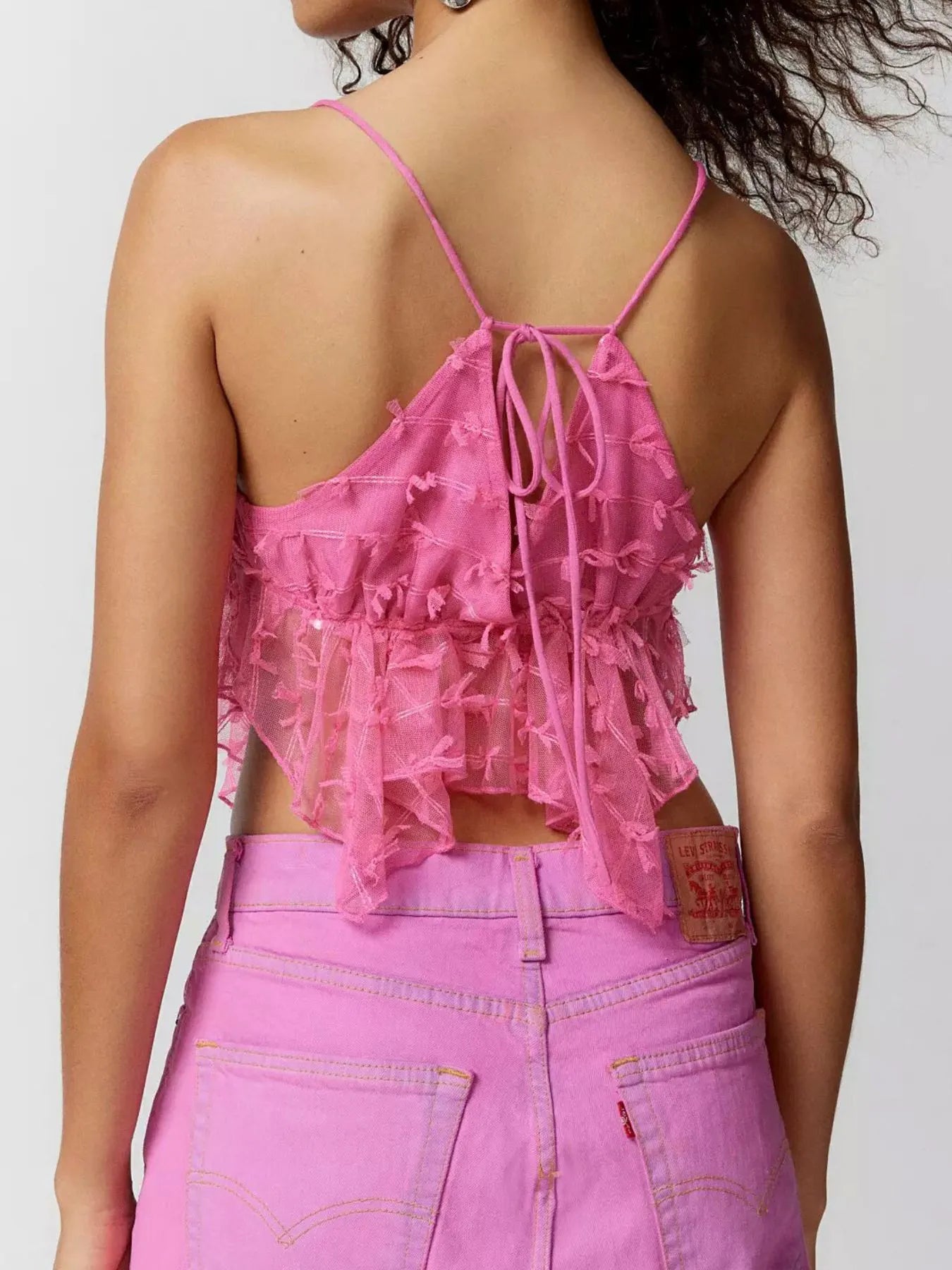 Sheer Lace Cami Top with Delicate TrimTop