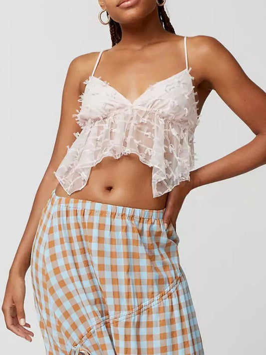 Sheer Lace Cami Top with Delicate TrimTop