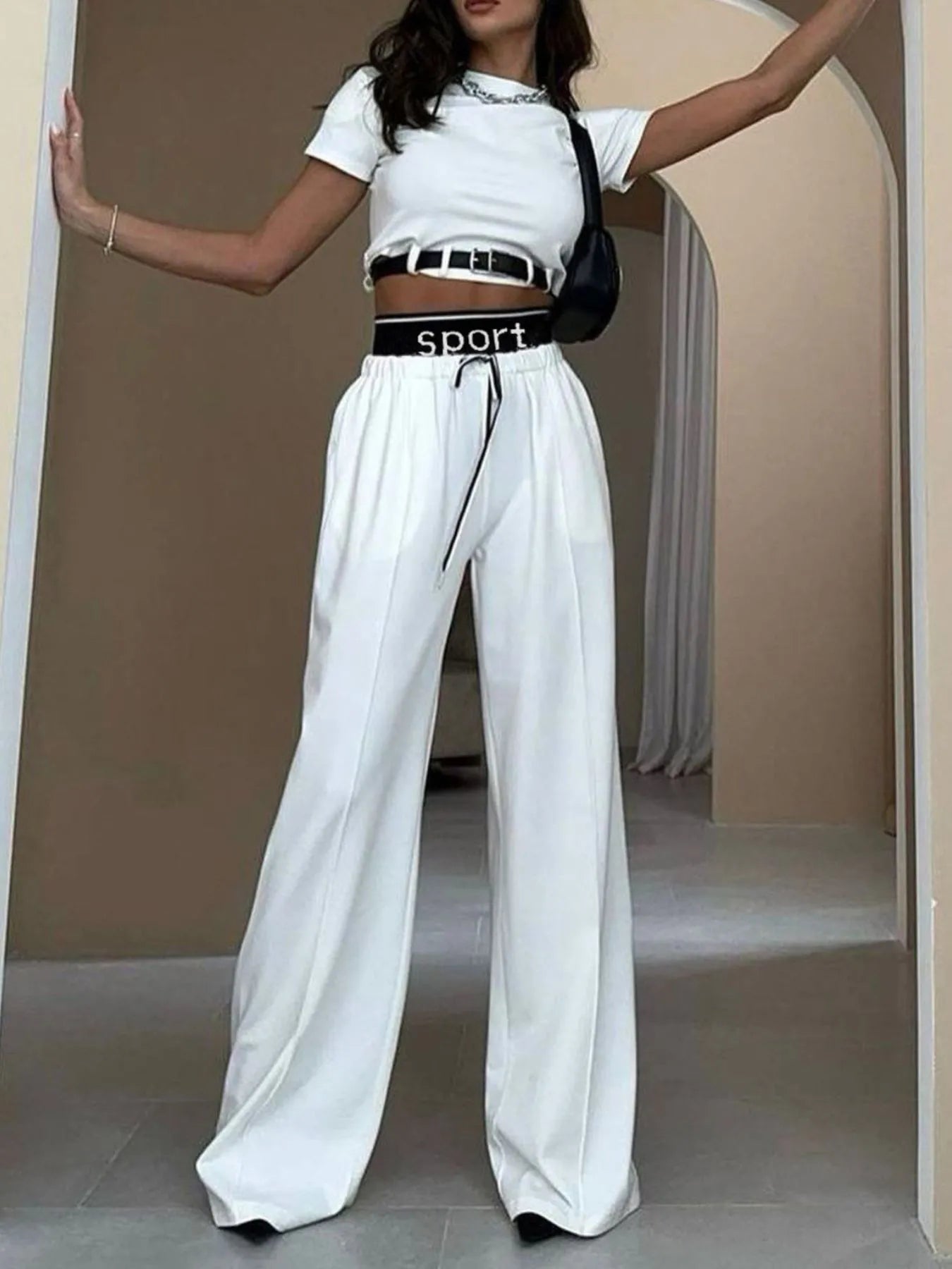 Short Sleeve Top and Wide Leg Pants Set