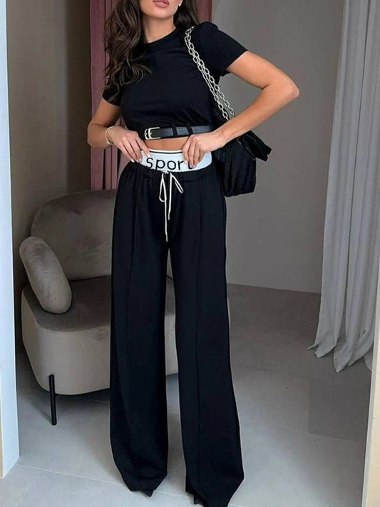 Short Sleeve Top and Wide Leg Pants Set