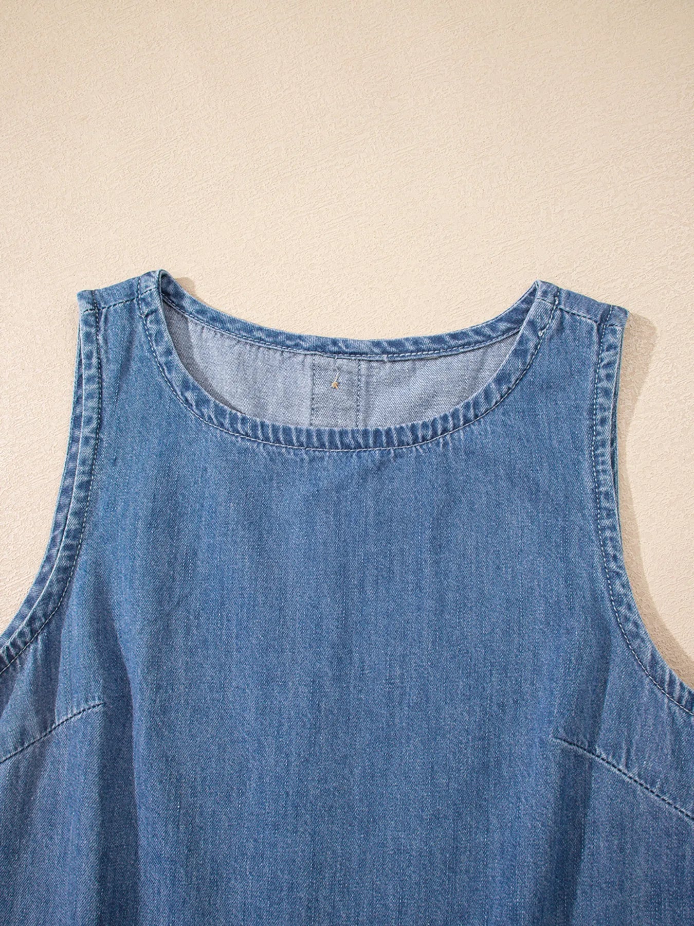 Sleeveless Ruffle Hem Denim Tank TopTop