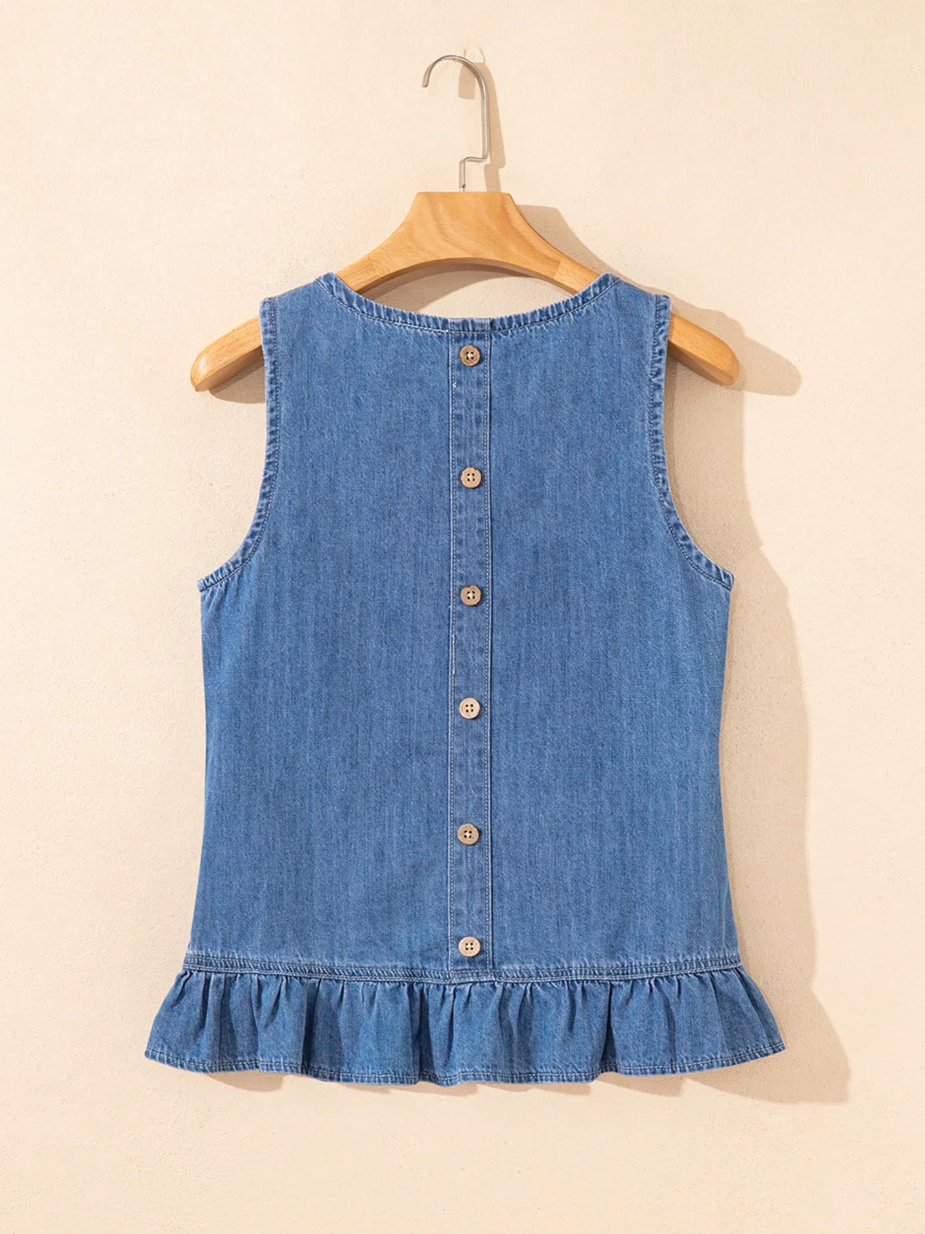 Sleeveless Ruffle Hem Denim Tank TopTop
