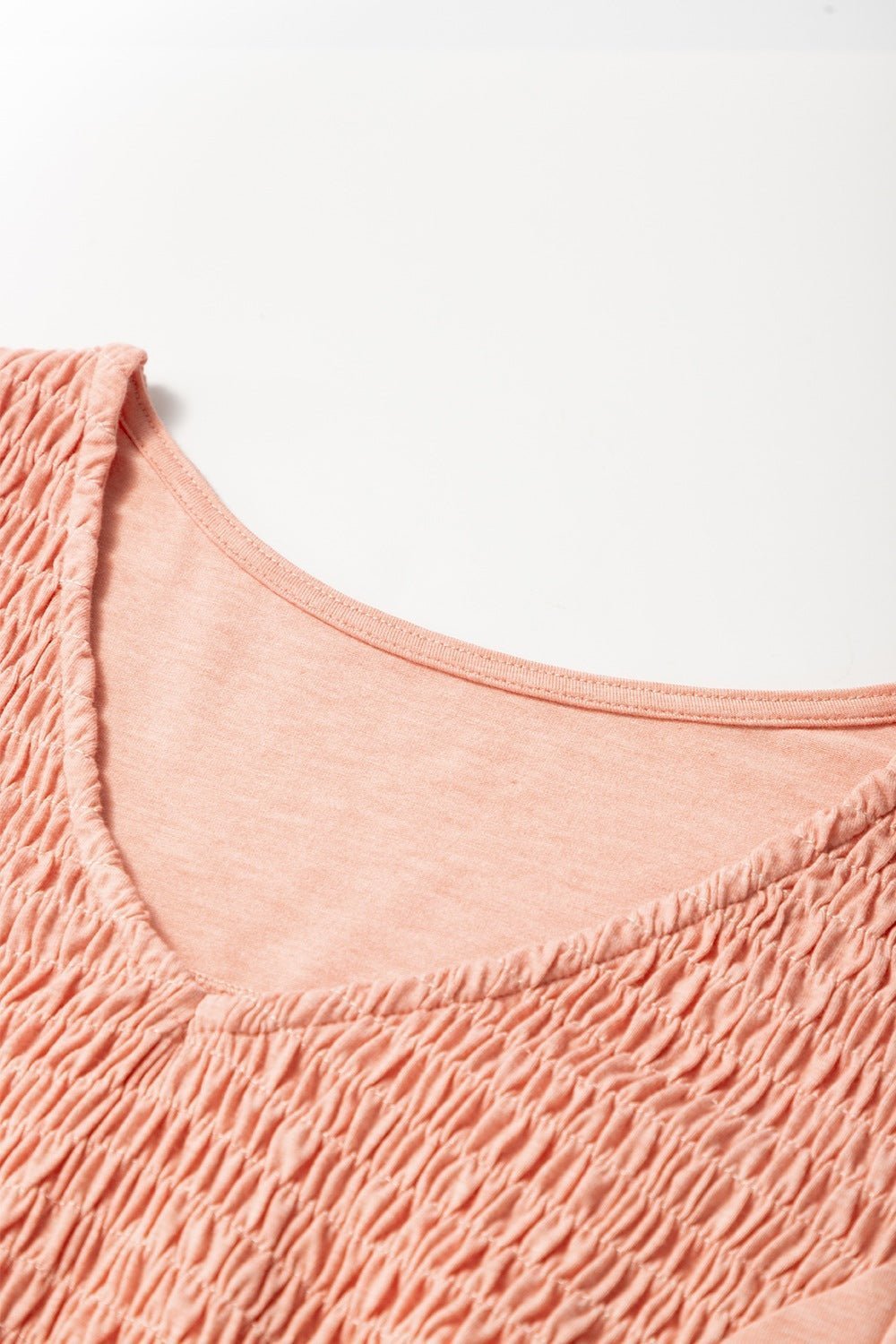 Smocked Front V Neck Short Sleeve Top