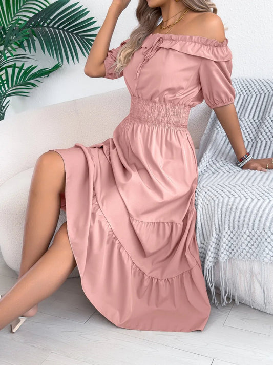 Smocked Off - Shoulder Tiered Dress