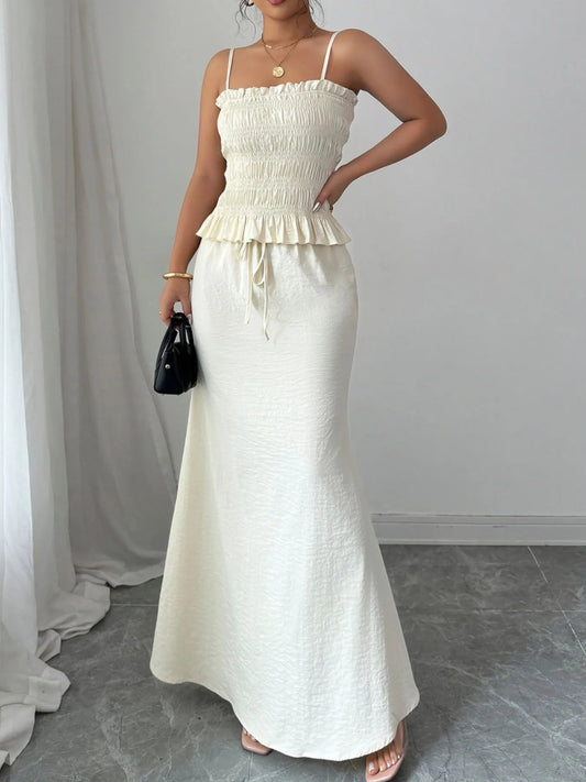 Smocked Ruffled Hem Cami and Maxi Skirt Set