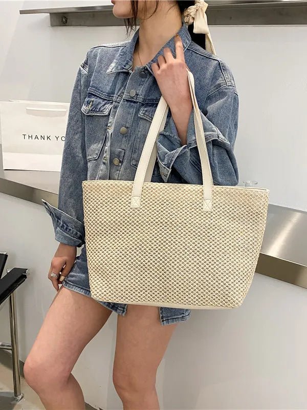 Solid Color Woven Tote BagBag