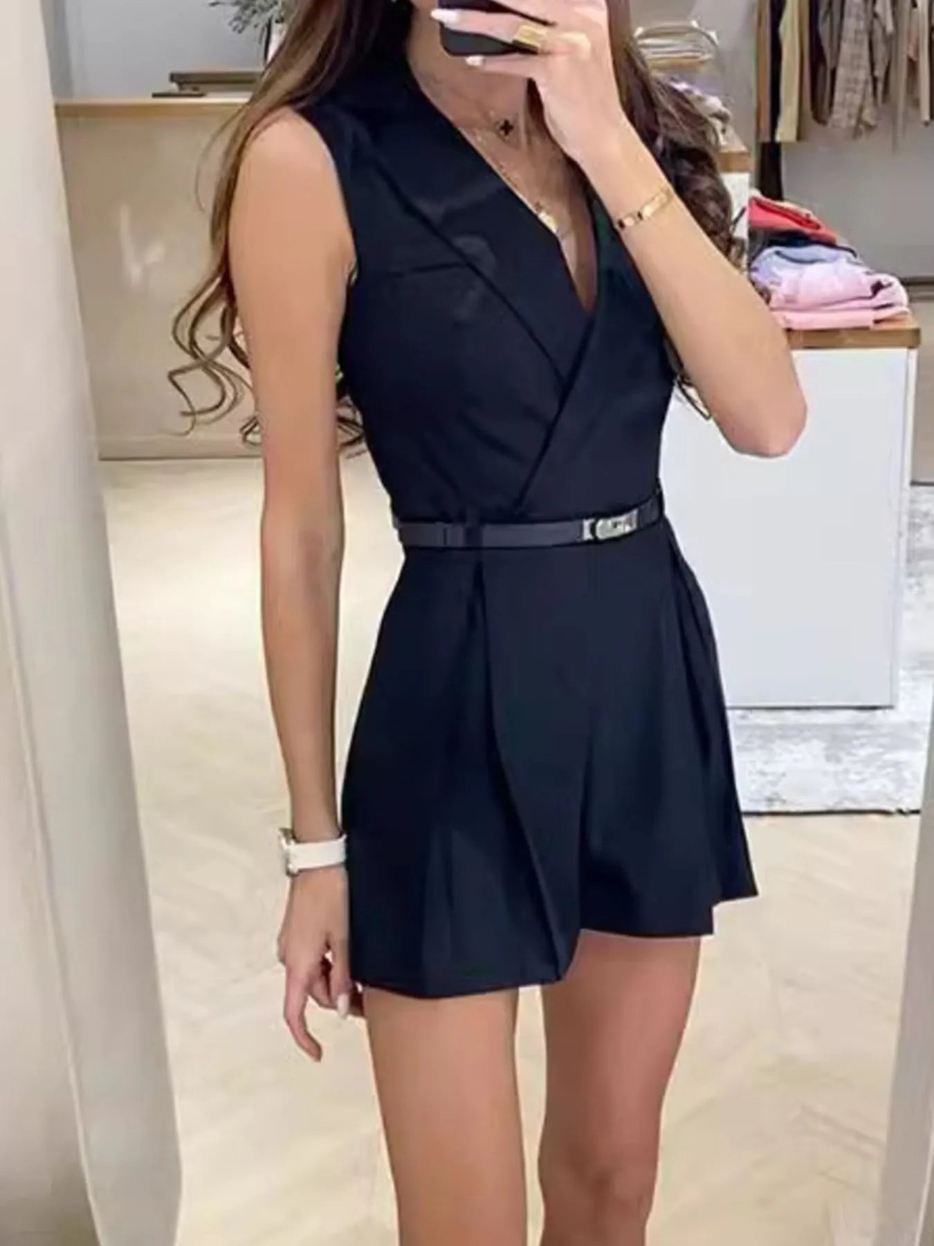 Solid Sleeveless Surplice Romper