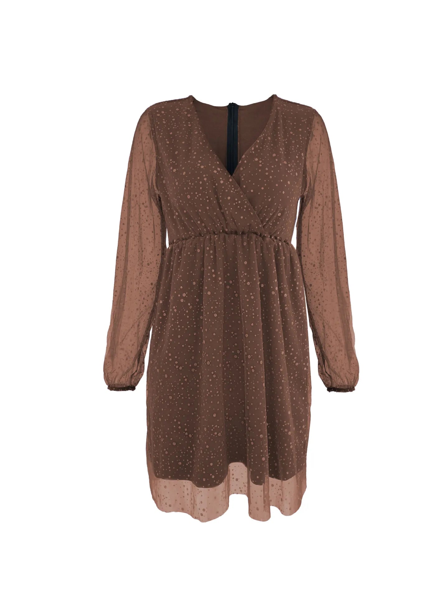 Sparkling Surplice Balloon Sleeve Mini Dress