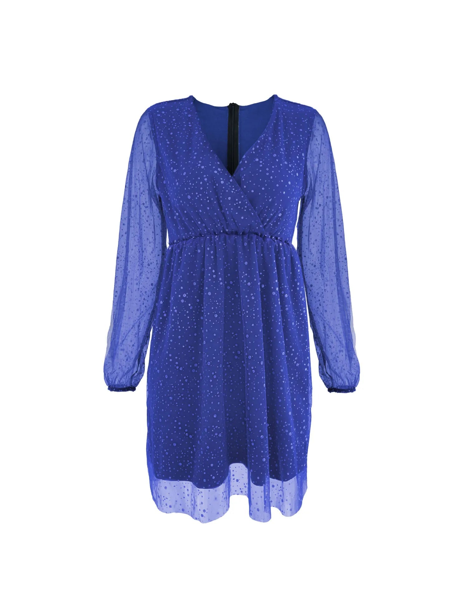 Sparkling Surplice Balloon Sleeve Mini Dress