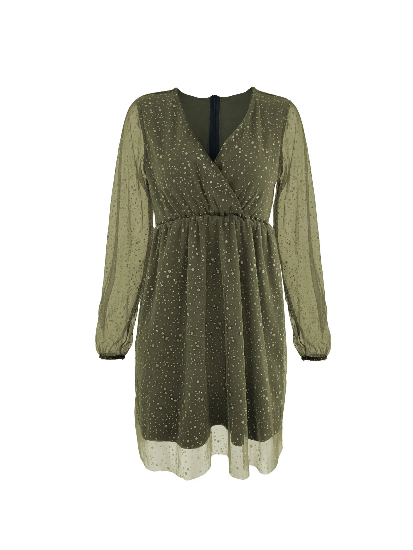 Sparkling Surplice Balloon Sleeve Mini Dress